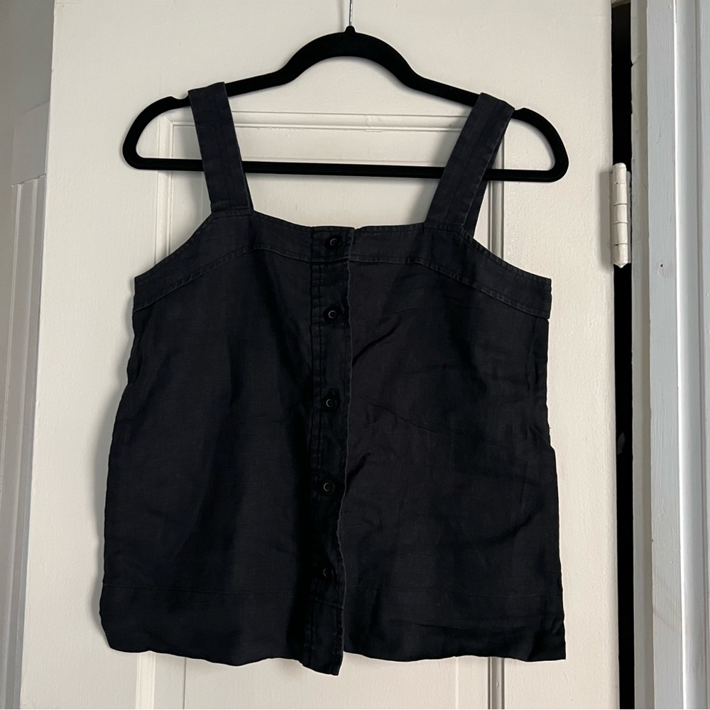 Everlane Linen Picnic Top, black, size 2